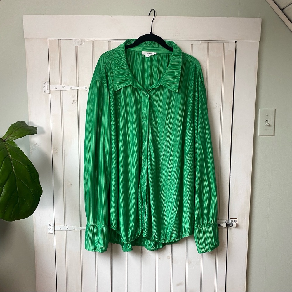 GOOD AMERICAN Always Fits Plisse Shirt Green Size 5/6 XXL - Picture 8 of 8